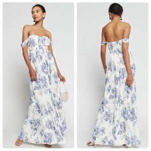 Reformaltion Jayde Cream Blue Floral Dress NWT 20
